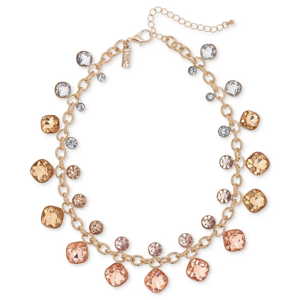 INC International Concepts Gold Tone Mixed Stone Statement Necklace 17.5”